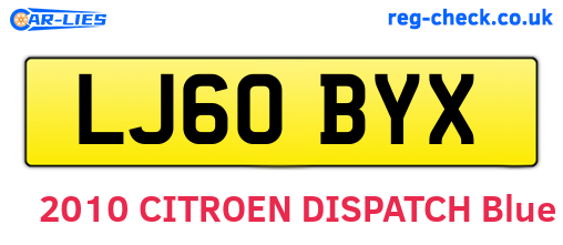 LJ60BYX are the vehicle registration plates.