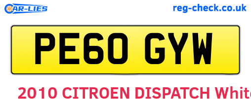 PE60GYW are the vehicle registration plates.