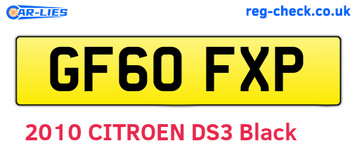 GF60FXP are the vehicle registration plates.