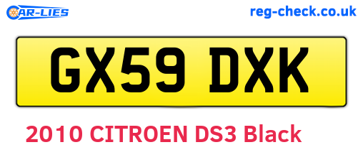 GX59DXK are the vehicle registration plates.