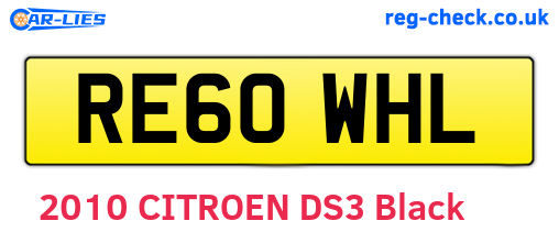 RE60WHL are the vehicle registration plates.