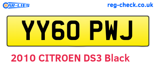 YY60PWJ are the vehicle registration plates.