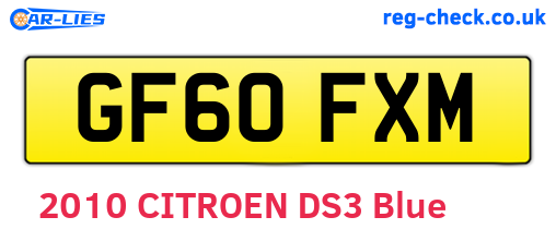 GF60FXM are the vehicle registration plates.