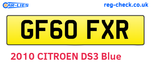 GF60FXR are the vehicle registration plates.