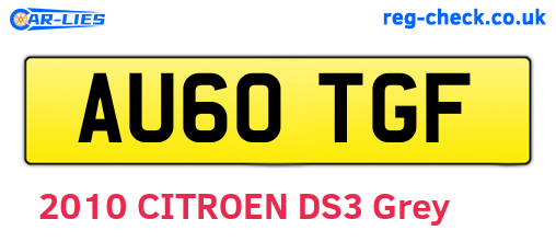 AU60TGF are the vehicle registration plates.