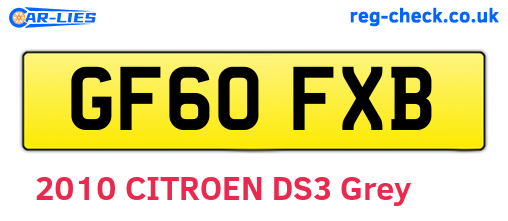 GF60FXB are the vehicle registration plates.