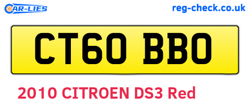 CT60BBO are the vehicle registration plates.