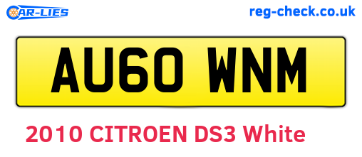 AU60WNM are the vehicle registration plates.