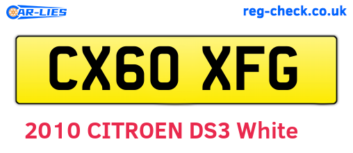CX60XFG are the vehicle registration plates.