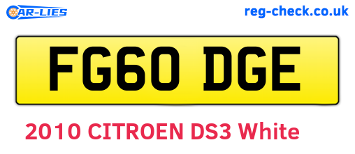 FG60DGE are the vehicle registration plates.