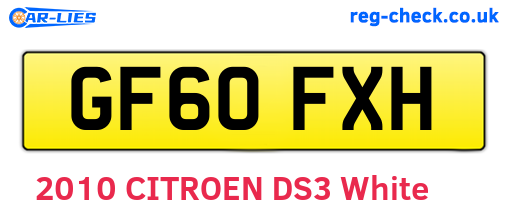 GF60FXH are the vehicle registration plates.