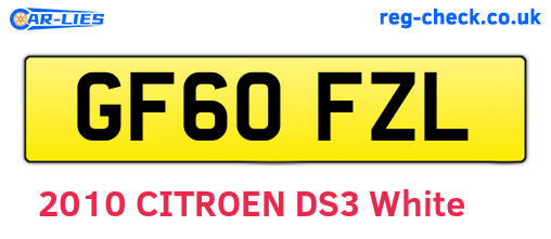 GF60FZL are the vehicle registration plates.