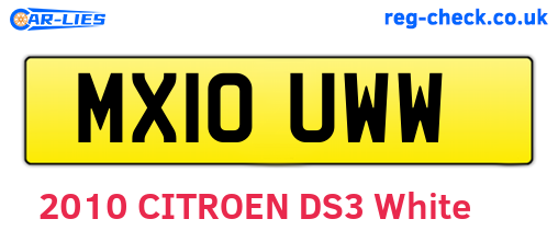 MX10UWW are the vehicle registration plates.