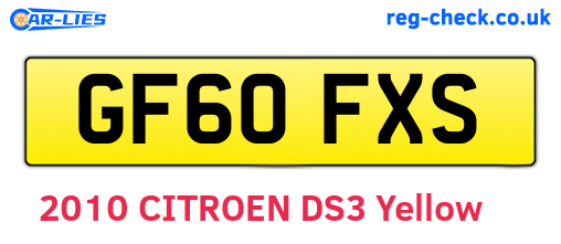 GF60FXS are the vehicle registration plates.