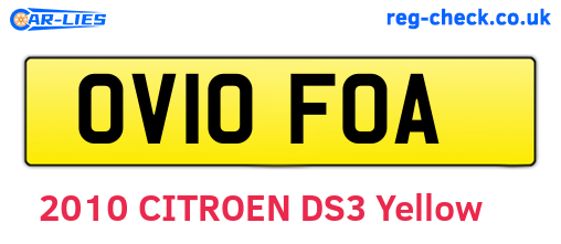OV10FOA are the vehicle registration plates.