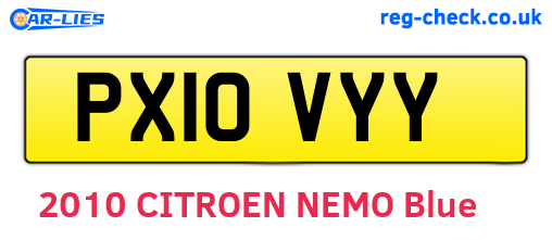 PX10VYY are the vehicle registration plates.