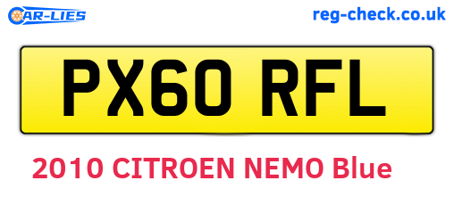 PX60RFL are the vehicle registration plates.