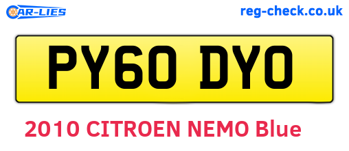 PY60DYO are the vehicle registration plates.