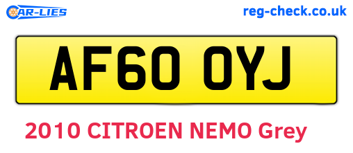 AF60OYJ are the vehicle registration plates.
