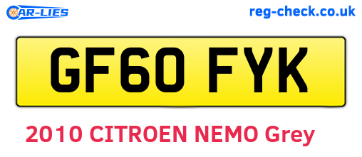 GF60FYK are the vehicle registration plates.