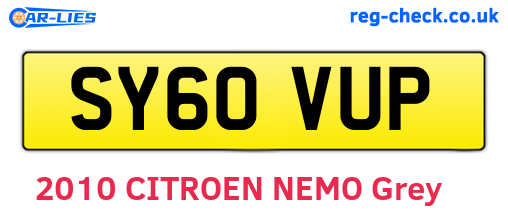 SY60VUP are the vehicle registration plates.