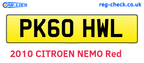 PK60HWL are the vehicle registration plates.