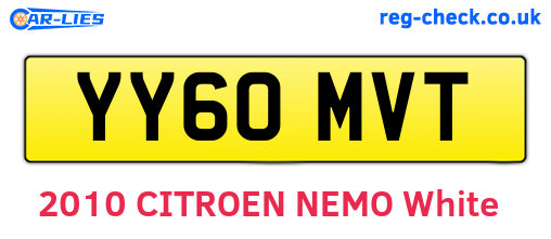 YY60MVT are the vehicle registration plates.