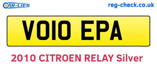 VO10EPA are the vehicle registration plates.
