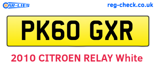 PK60GXR are the vehicle registration plates.