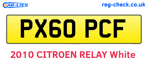 PX60PCF are the vehicle registration plates.
