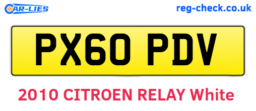 PX60PDV are the vehicle registration plates.