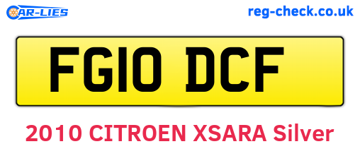 FG10DCF are the vehicle registration plates.