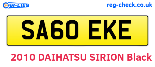 SA60EKE are the vehicle registration plates.