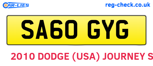 SA60GYG are the vehicle registration plates.