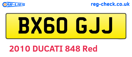 BX60GJJ are the vehicle registration plates.