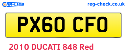 PX60CFO are the vehicle registration plates.