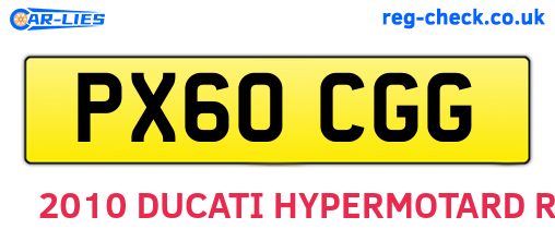 PX60CGG are the vehicle registration plates.