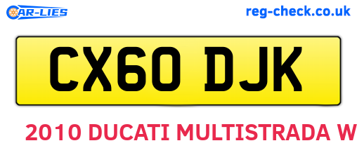 CX60DJK are the vehicle registration plates.