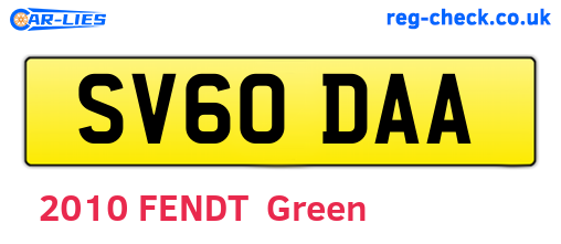 SV60DAA are the vehicle registration plates.