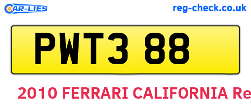 PWT388 are the vehicle registration plates.