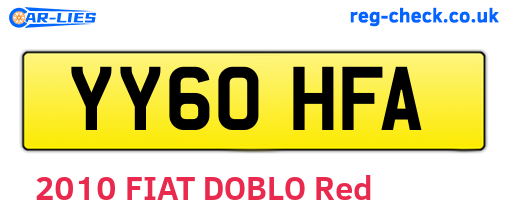 YY60HFA are the vehicle registration plates.