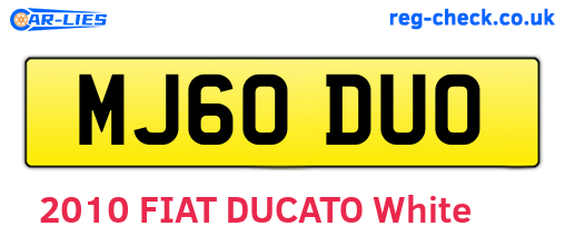 MJ60DUO are the vehicle registration plates.