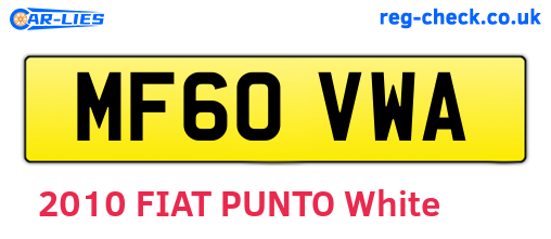 MF60VWA are the vehicle registration plates.