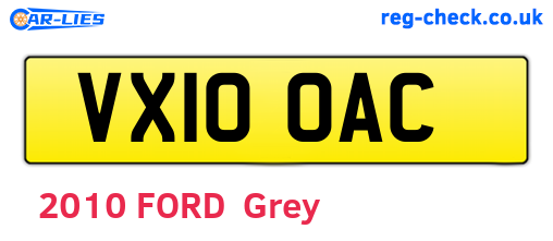 VX10OAC are the vehicle registration plates.