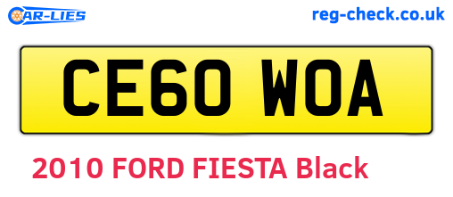 CE60WOA are the vehicle registration plates.
