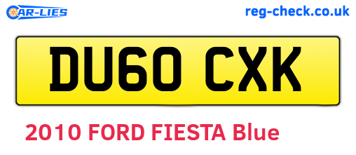 DU60CXK are the vehicle registration plates.
