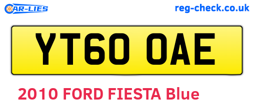 YT60OAE are the vehicle registration plates.