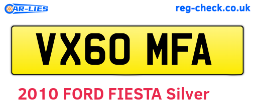 VX60MFA are the vehicle registration plates.