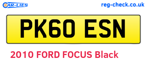 PK60ESN are the vehicle registration plates.