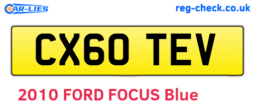 CX60TEV are the vehicle registration plates.